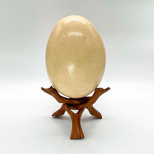 OSTRICH EGG WITH CARVED WOOD