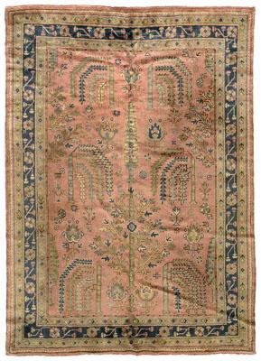 Oushak rug, pale green leaf designs
