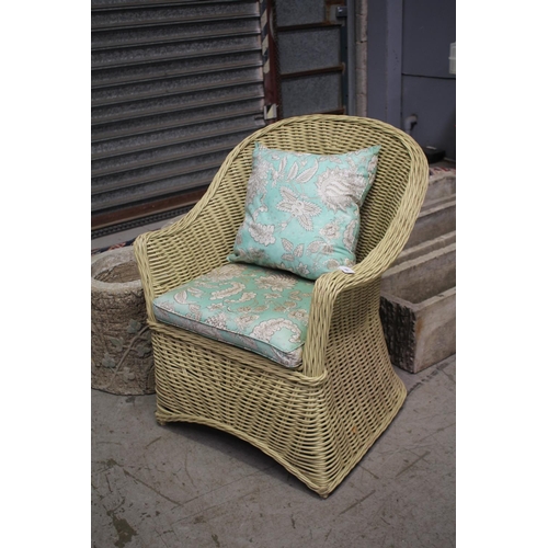 Outdoor cane tub chair with green