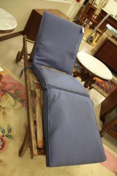 OUTDOOR TEAK CHAISE WITH BLUE