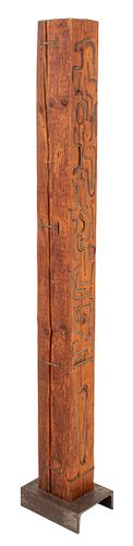OUTSIDER ART BRASS INLAID WOOD