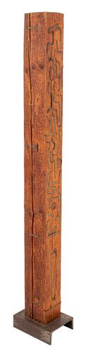 OUTSIDER ART BRASS INLAID WOOD