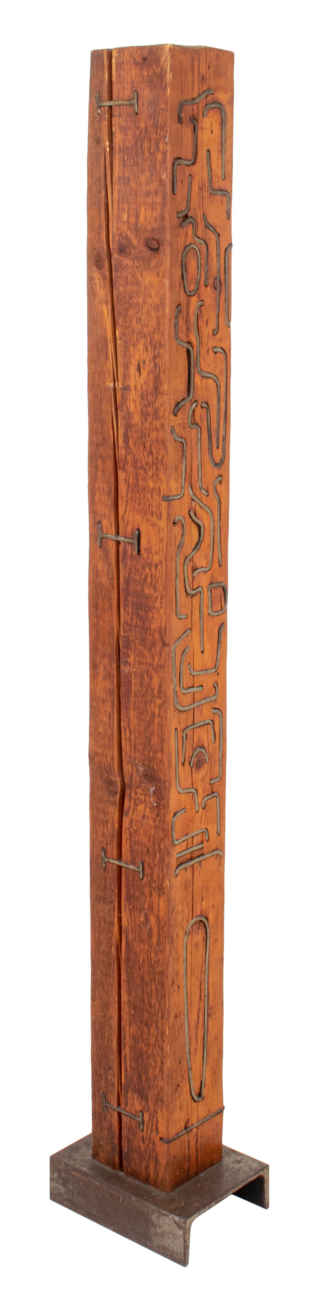 OUTSIDER ART BRASS INLAID WOOD