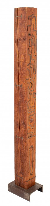 OUTSIDER ART BRASS INLAID WOOD