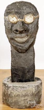 OUTSIDER ART CARVED STONE FACE