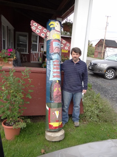 Outsider art totem pole. 99'' Ht.