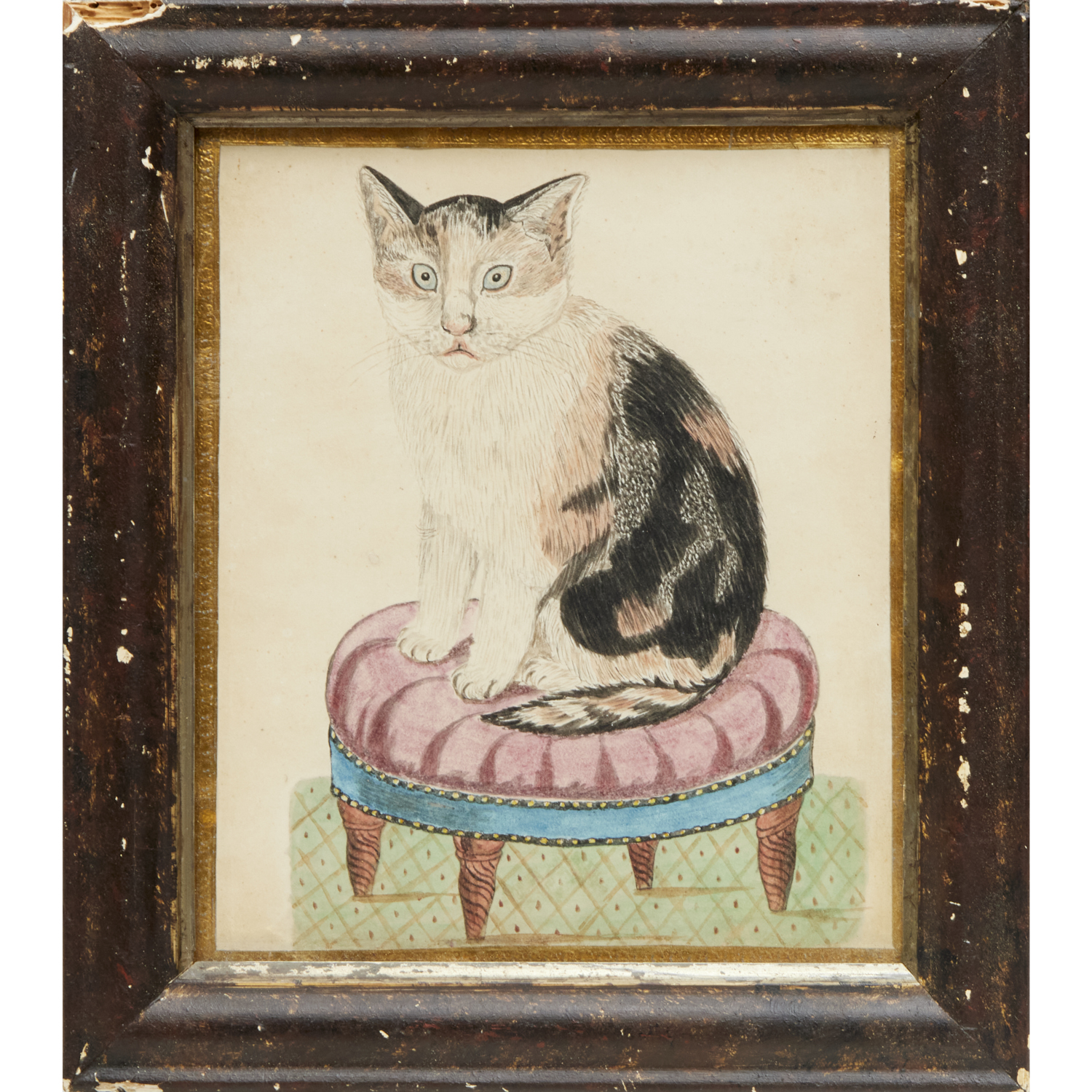 OUTSIDER SCHOOL, CAT WATERCOLOR