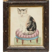 OUTSIDER SCHOOL, CAT WATERCOLO