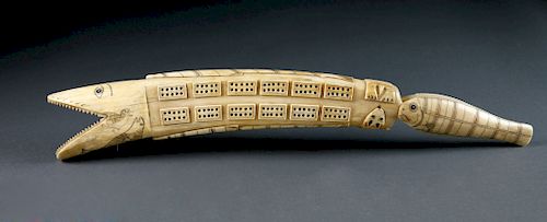 OUTSTANDING CARVED WALRUS TUSK
