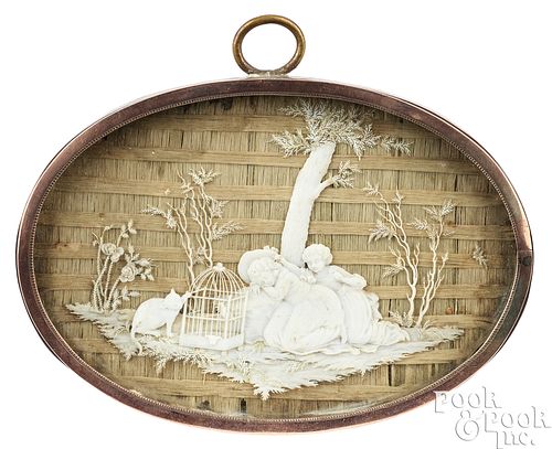 OVAL BRASS AND GOLD IVORY RELIEF