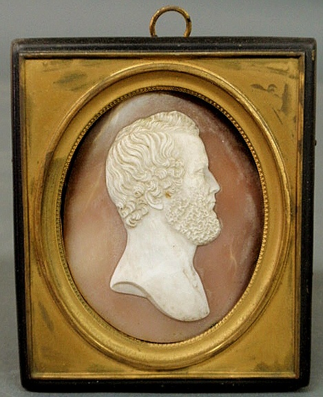 Oval cameo side profile portrait of