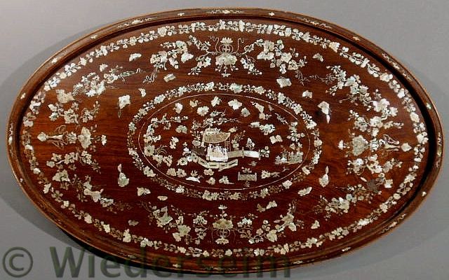 Oval exotic wood tray ate 19th c.