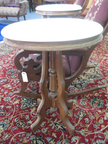 Oval Marble Top Table carved walnut