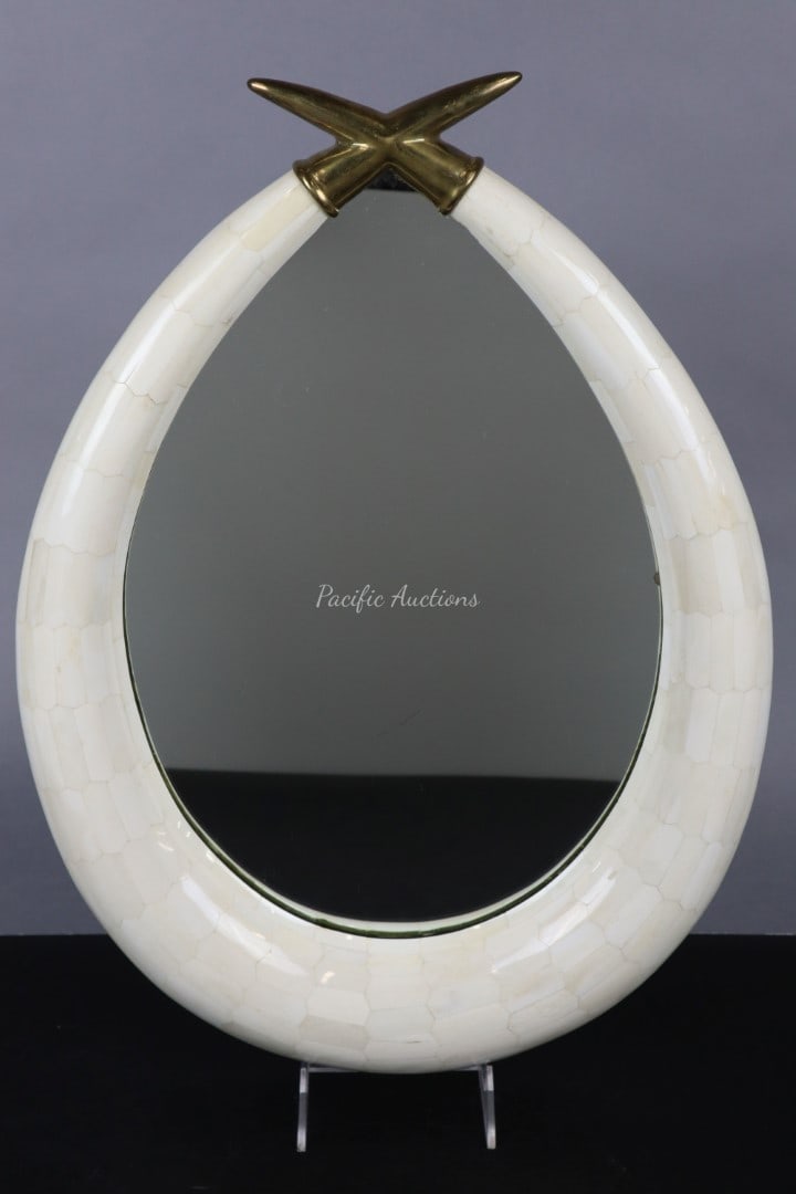 OVAL MIRROR WITH BONE INLAY WITH