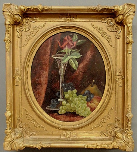 Oval oil on board still life
