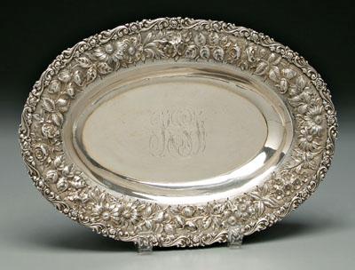 Oval sterling bowl, floral repoussé