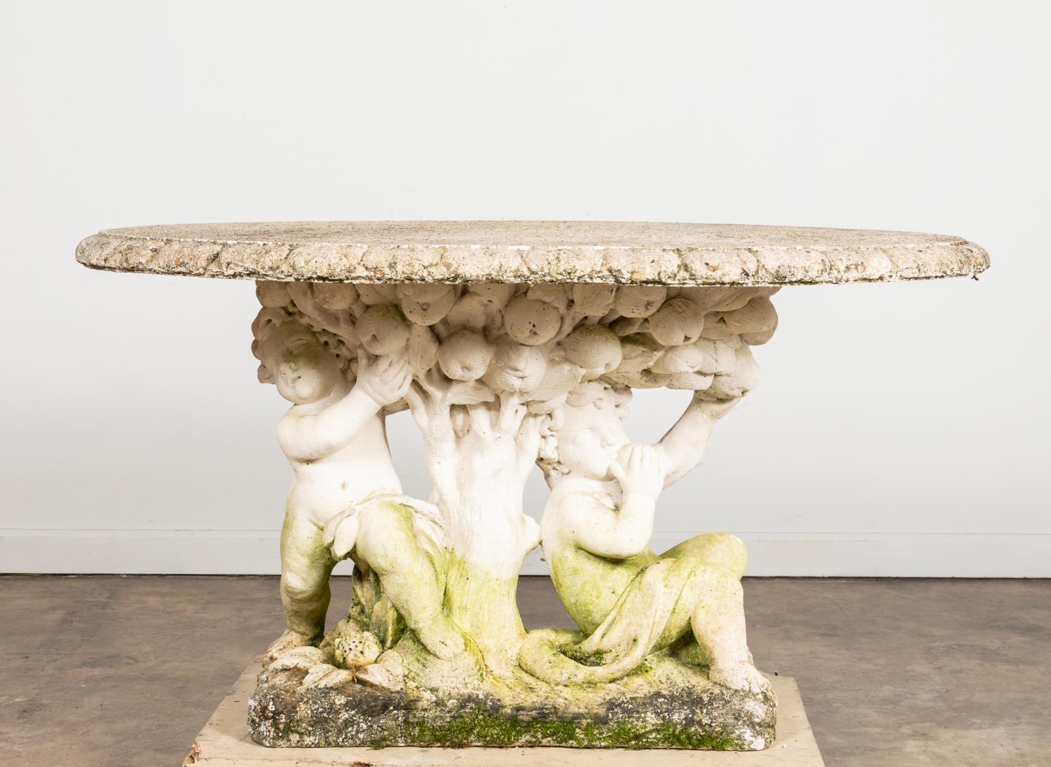 OVAL STONE GARDEN TABLE WITH