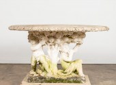 OVAL STONE GARDEN TABLE WITH P