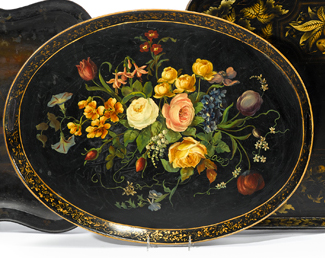 Oval twin handle painted tray   