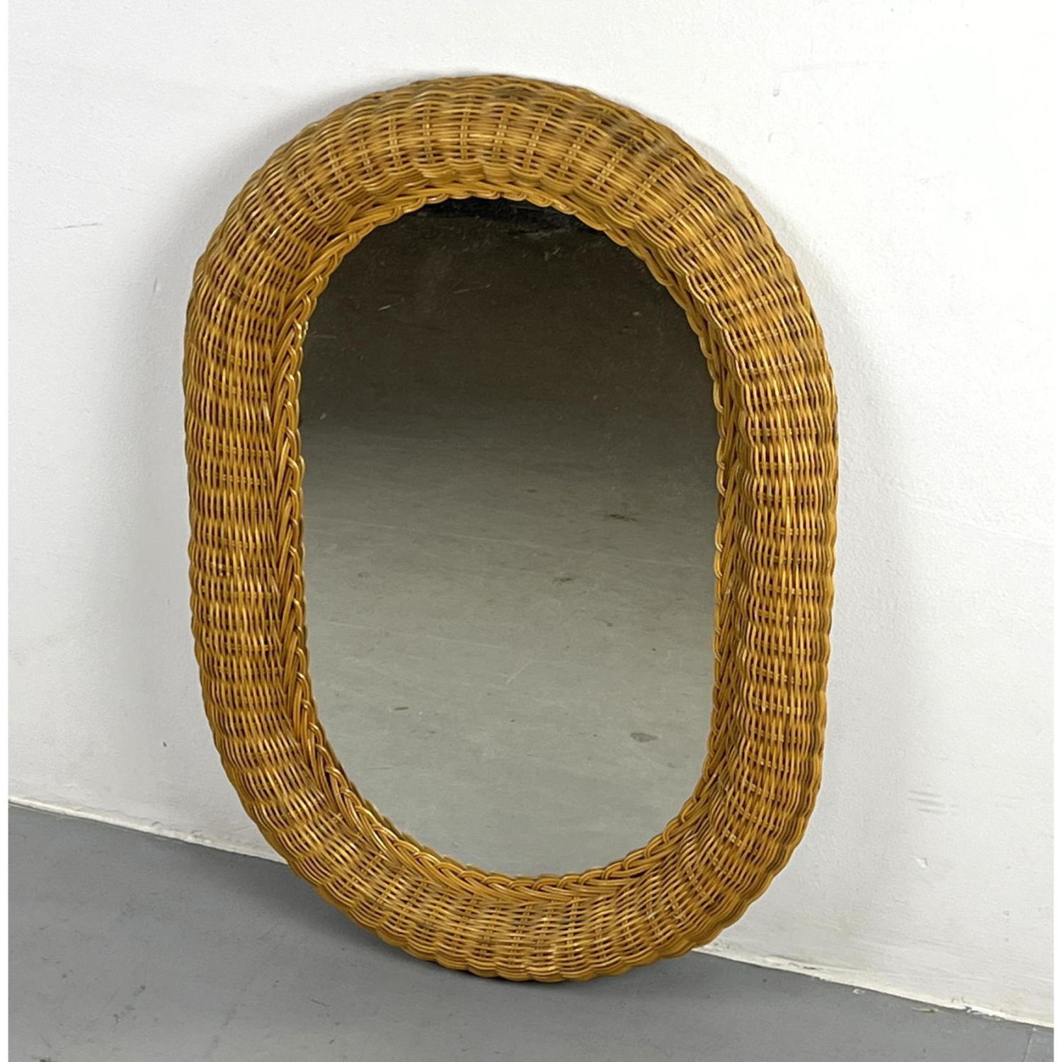 Oval Wicker Rattan Wall Mirror. 