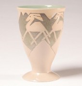 Overbeck art pottery vase carv