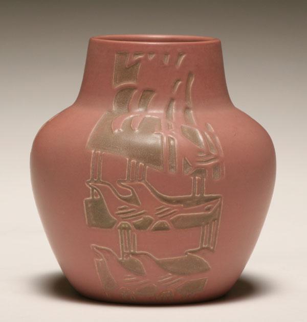 Overbeck mauve art pottery vase