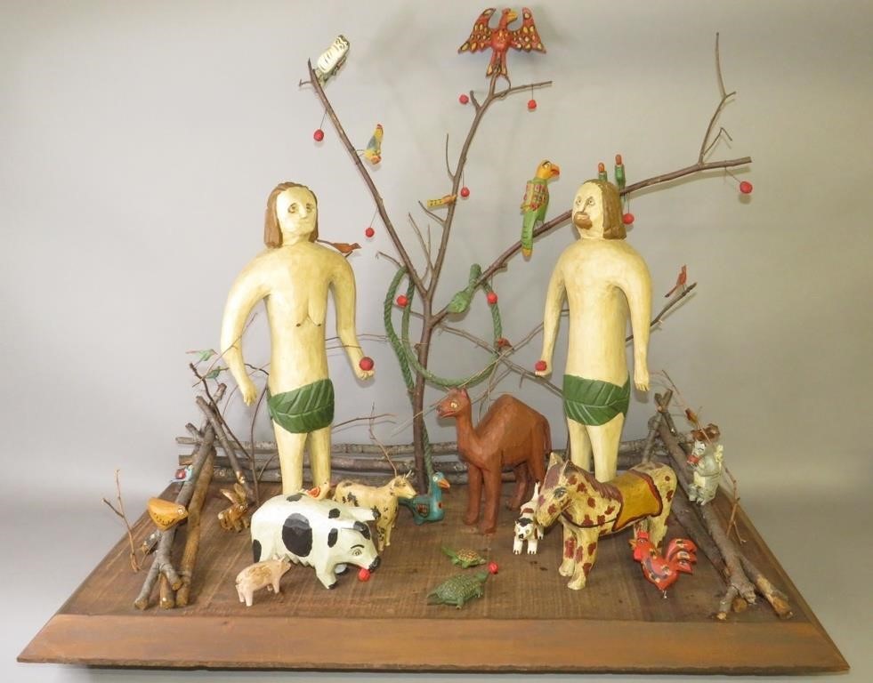 OVERSIZED FOLK ART CARVED "GARDEN