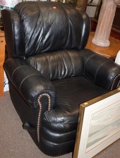 Overstuffed leather armchair E