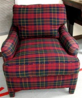 Overstuffed plaid upholstered