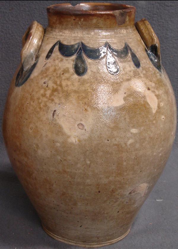 Ovoid stoneware jar with blue