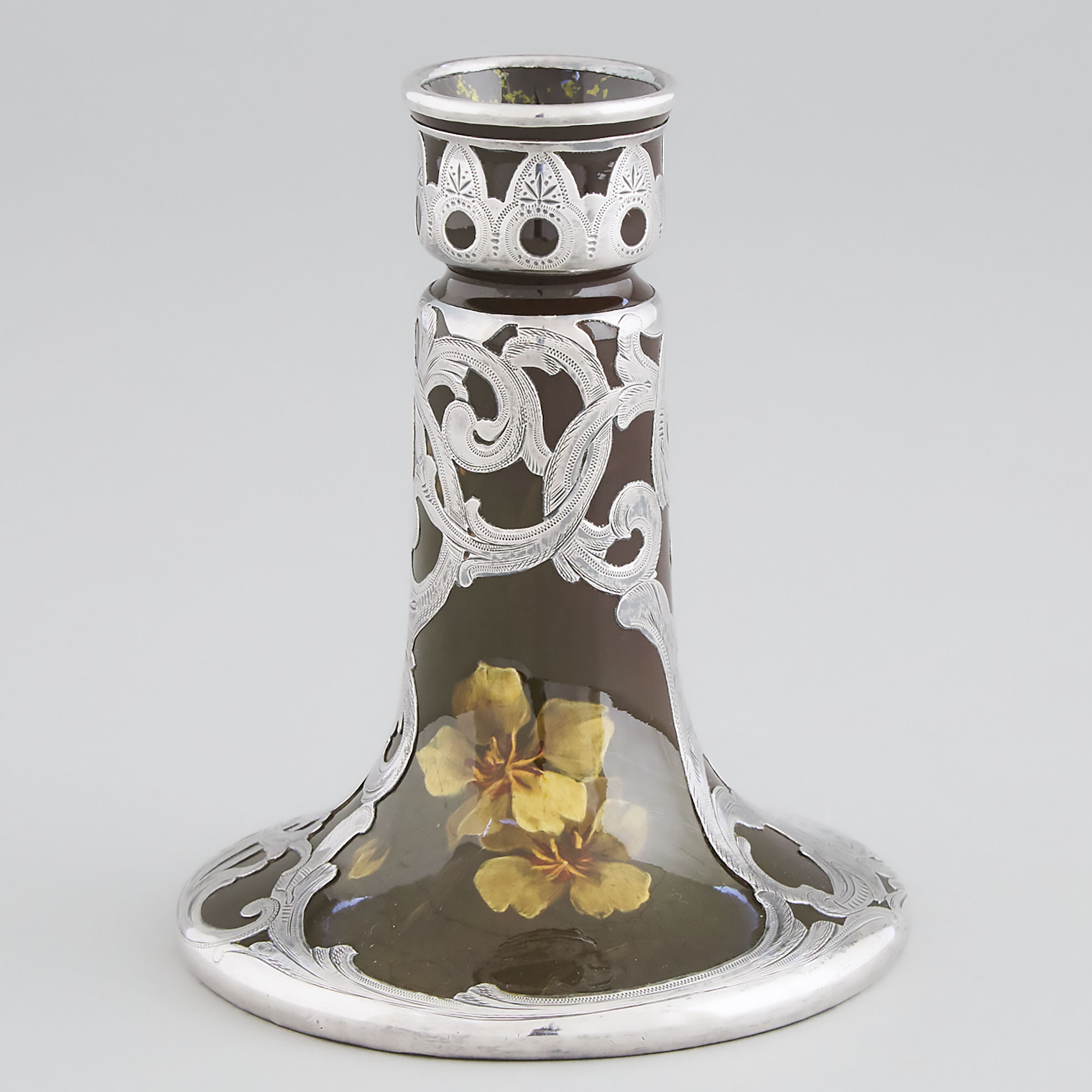 Owens Silver Overlaid Pottery Vase,