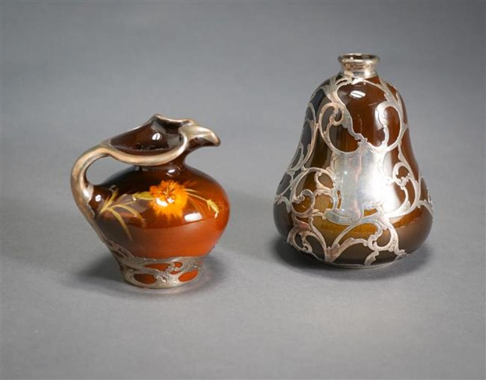 OWENS SILVER OVERLAY GLAZED POTTERY