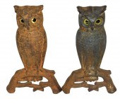 OWL ANDIRONS, 19TH C., PAIR, C