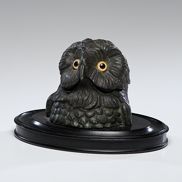 Owl Figural Inkwell 19th century. A