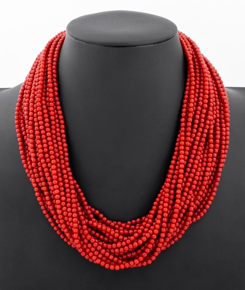 OXBLOOD CORAL MULTI STRAND 14K