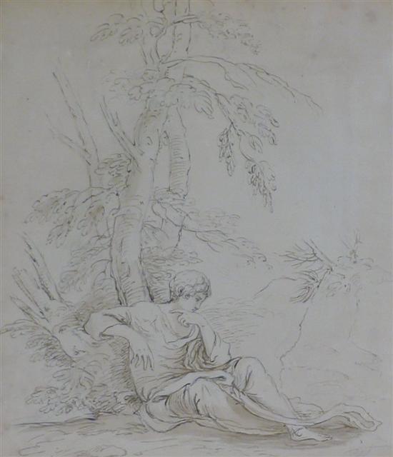 P J J pen and ink Youth seated