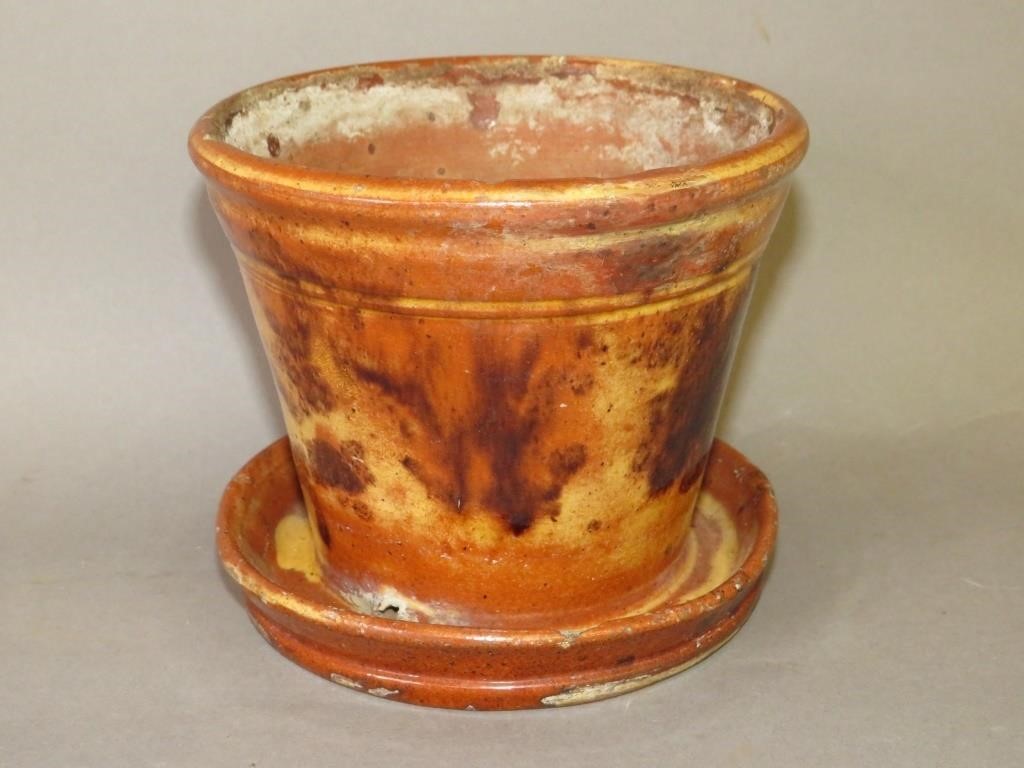 PA MANGANESE SPONGED REDWARE FLOWER