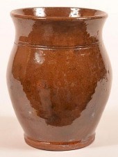 PA MOTTLE GLAZED REDWARE STORA
