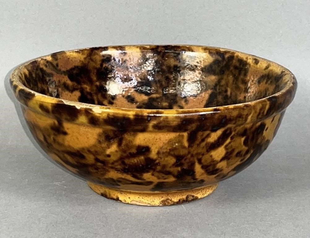 PA REDWARE MANGANESE SPONGED BOWL