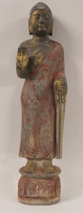 PAINT AND GILT DECORATED CARVE