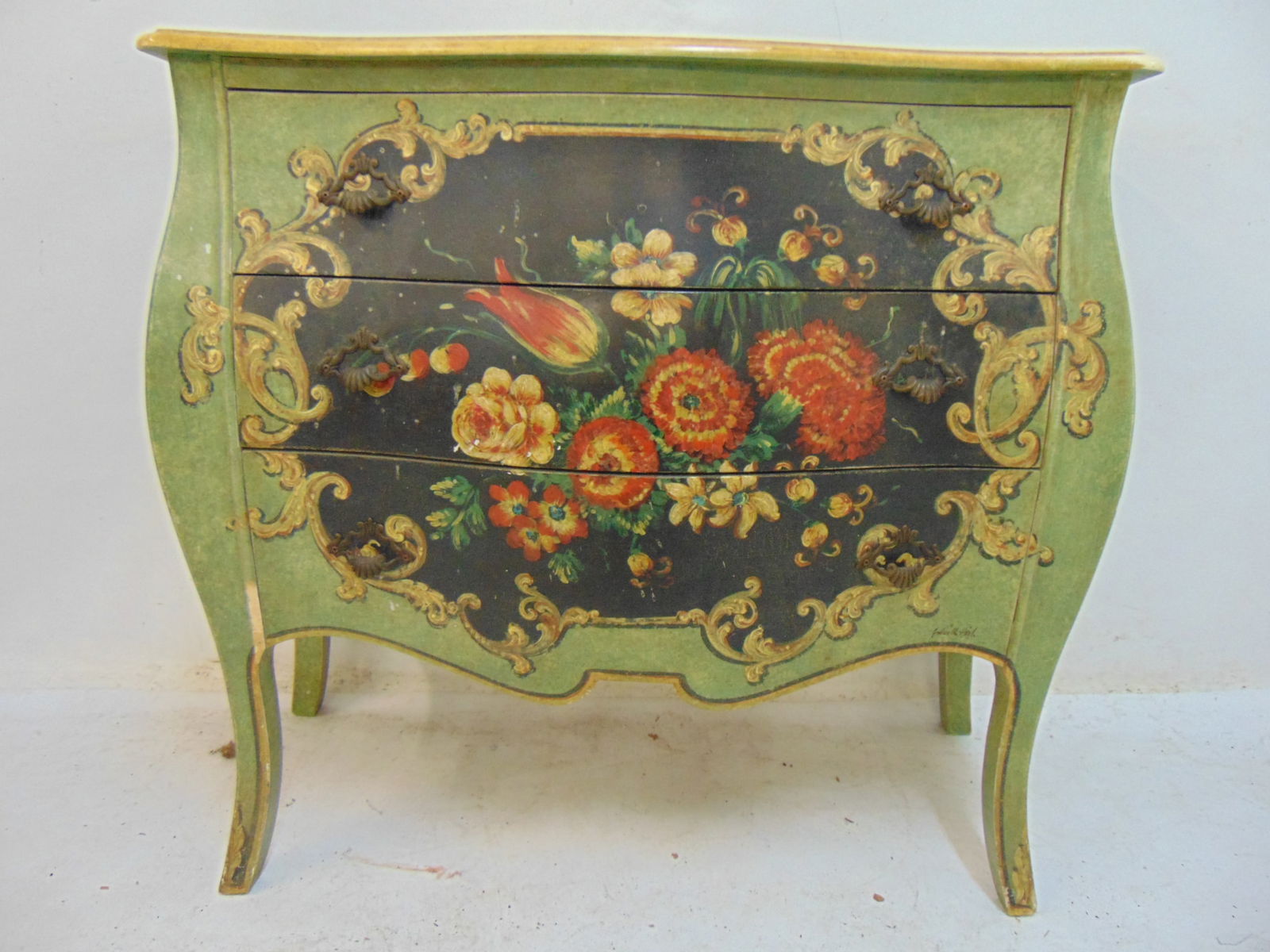 PAINT DECORATED BOMBE STYLE CHEST
