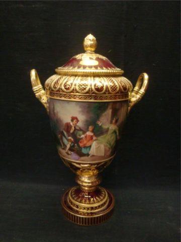 Paint Decorated Lidded Urn. Great