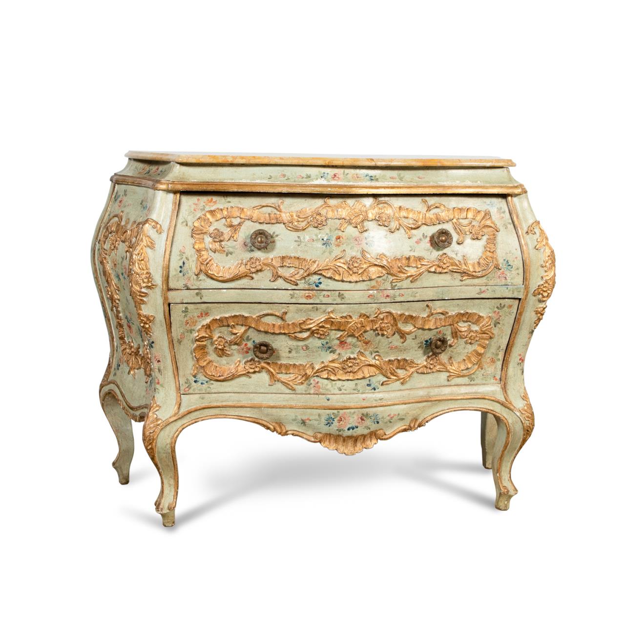 PAINT DECORATED MARBLE TOP BOMBE