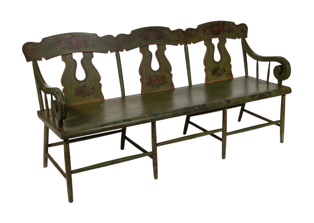 PAINT-DECORATED PLANK-SEAT BENCH