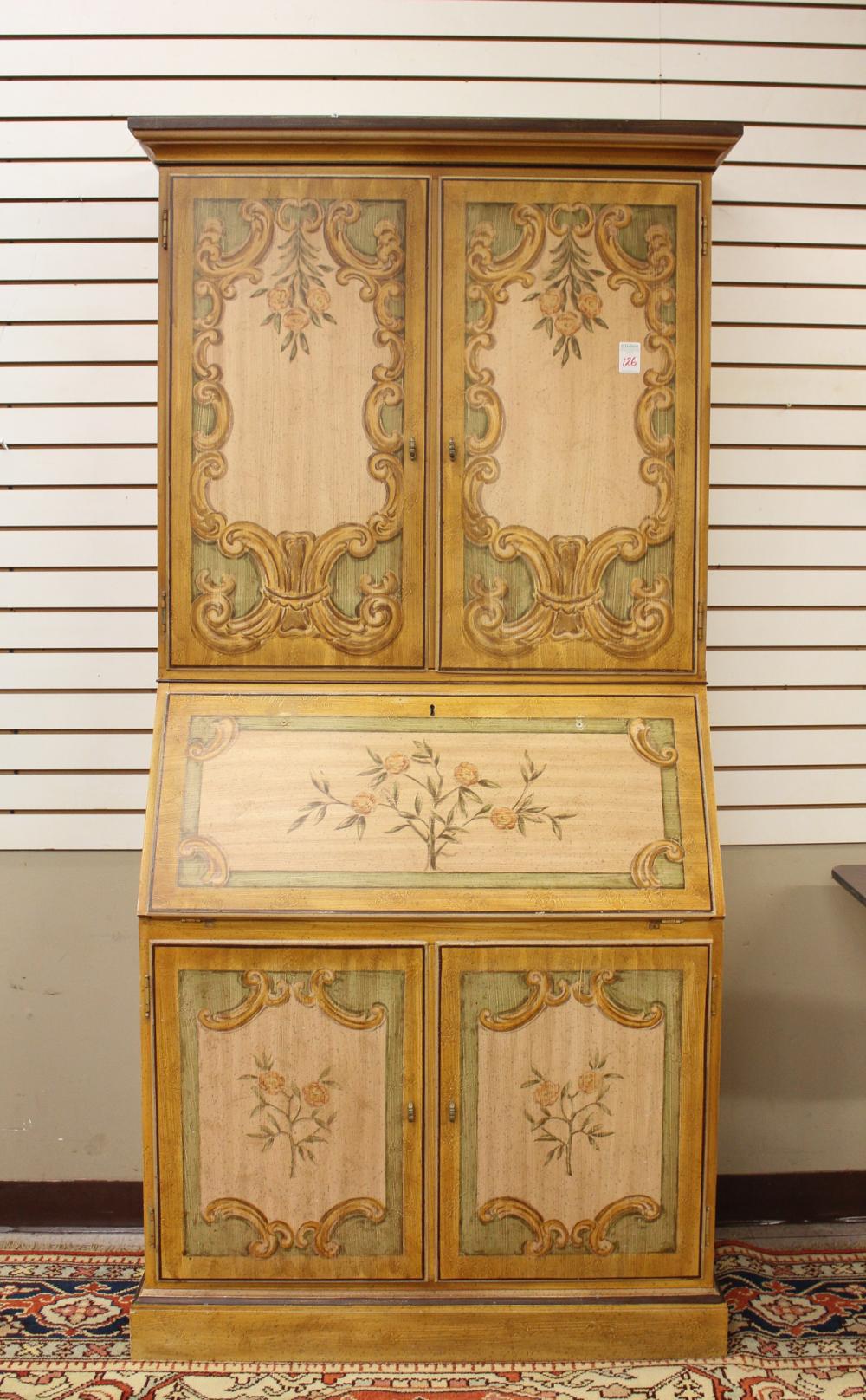 PAINT-DECORATED SECRETARY BOOKCASE,