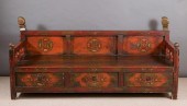 PAINT DECORATED WOOD BENCH, TI