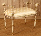 PAINTED AND GILT WOOD BENCH IN