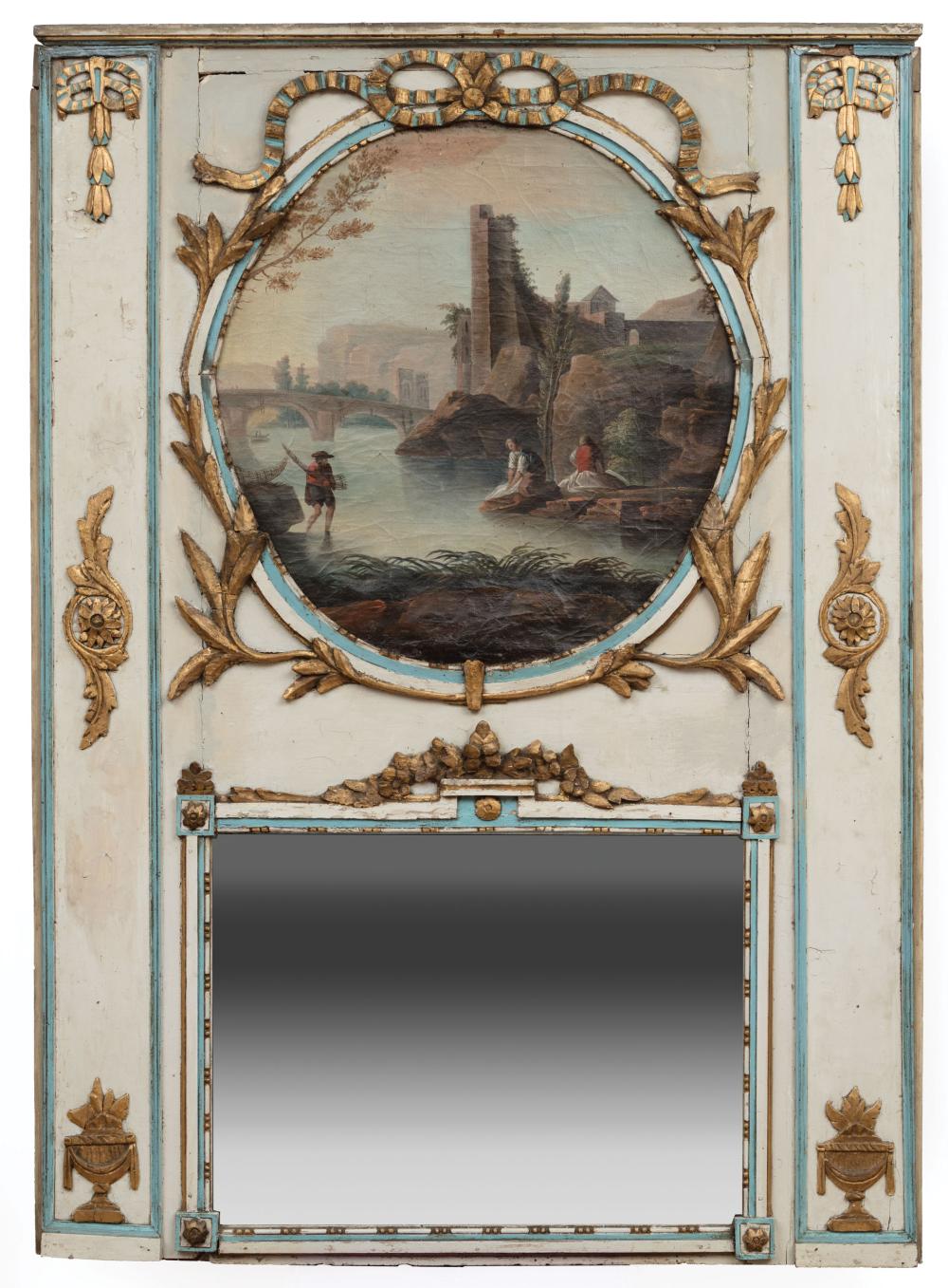 PAINTED AND PARCEL GILT TRUMEAU