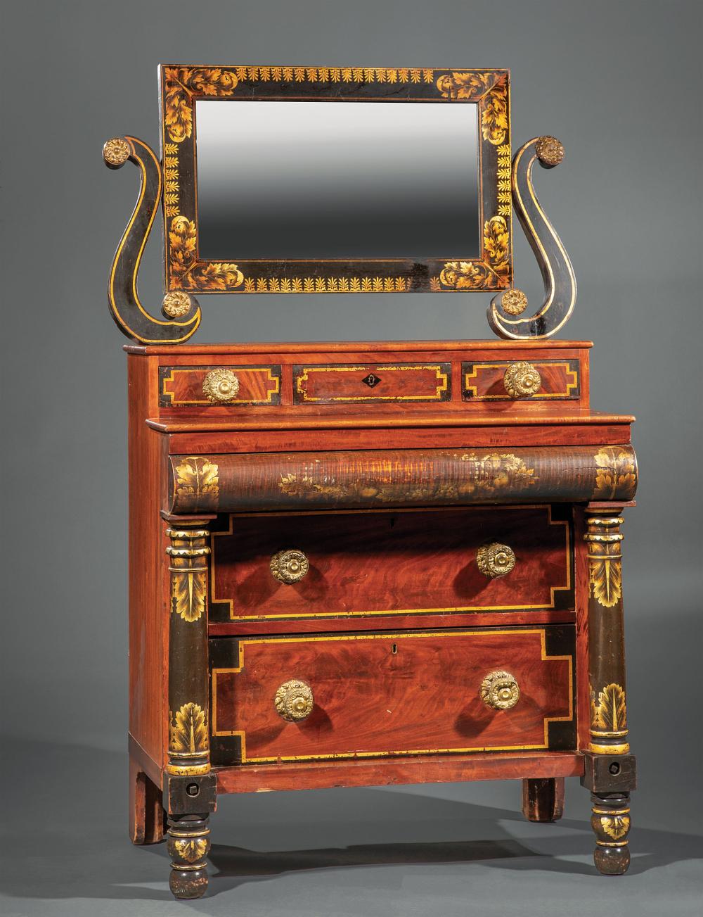 PAINTED AND STENCILED MAHOGANY