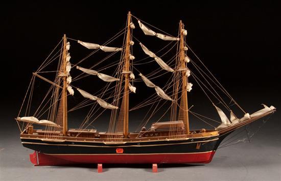 Painted and wood ship model of a